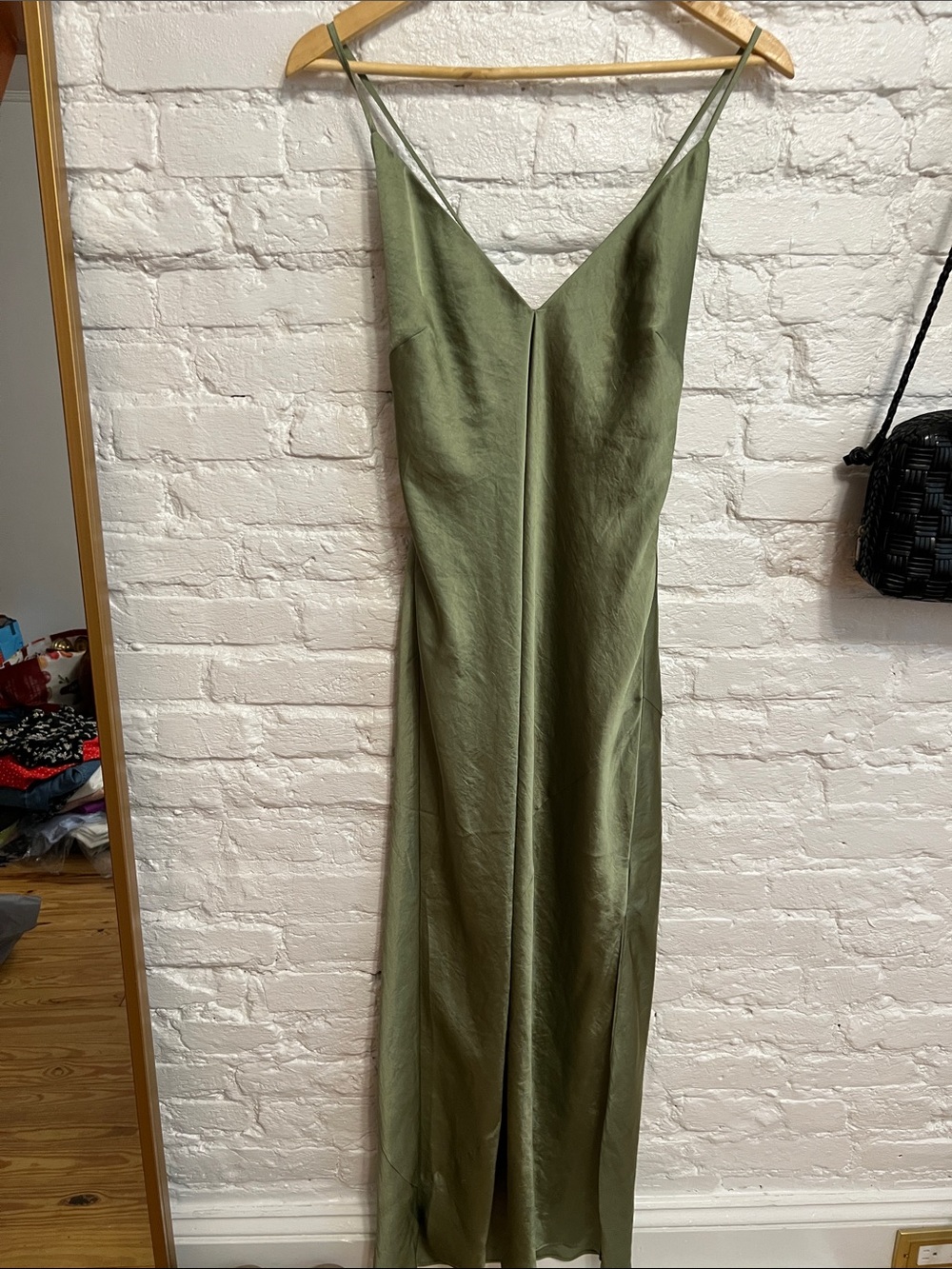 Aritzia Olive Green Slip Midi Dress